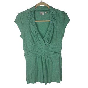 Anthropologie Postmark S Green Short Sleeve V-Neck Top Y2K Vintage Layering